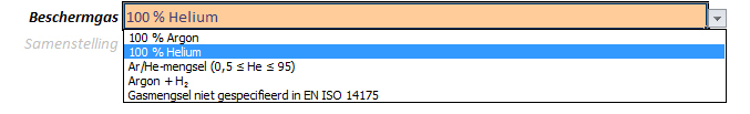 Selecteren van het beschermgas